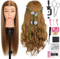 Mannequin Head Human Hair, 80% Real Hair Cosmetology Manikin Head for Practice Braiding Hairstyling Cutting with Free Clamp Holder and Tools (Light Brown) by MQHIHI