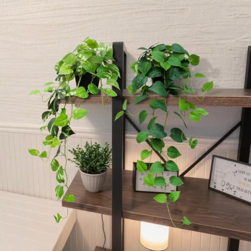 Fake Pothos Hanging Plants, 33" Set of 2 Artificial Hanging Plant with Pot, Faux Pothos Vines Hanging Plant Greenery for Wall Home Living Room Indoor Decor (2, Green Pothos and Golden Pothos) - Image 2