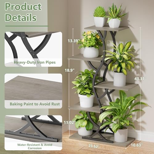 Plant Stand Indoor with Grow Lights - 5 Tiered Corner Plant Shelves (Gray) - Image 2
