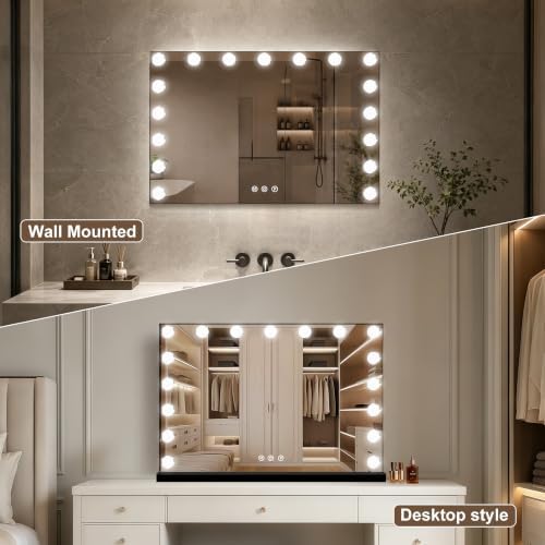 Moonee Vanity Mirror with Lights, 28"×20", with USB Charging Port, Black - Image 5