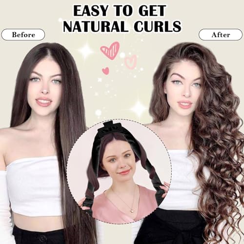 ZILAMPU No Heat Overnight Hair Curlers for Women - 70" Soft Headband Wrap with 9 Hair Rollers for Long Wavy Curls, Gift Set - Black - Image 4