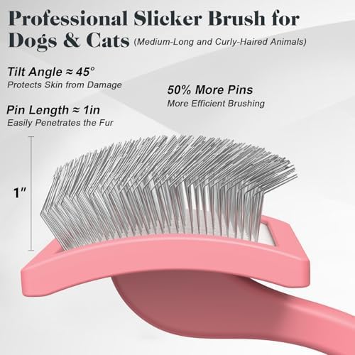 2PCS Slicker Brush for Dogs & Pet Comb,Professional Dog Grooming Brush (Goldendoodles,Poodles,Labradoodles) with Extra Long Pins to Effectively Remove Tangles, Knots and Mats (Light Pink, Large) - Image 3