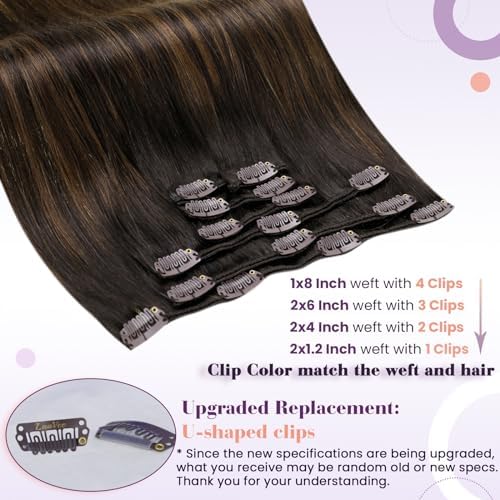 LaaVoo 135g Human Hair Extensions Clip Ins Dark Multi-Tone Brown - Image 3