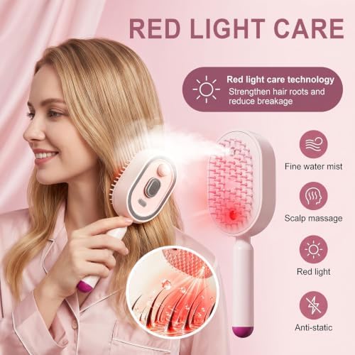 Electric Spray Air Cushion Massage Comb, Upgraded Rechargeable Steam Brush for Hair with Water Spray, Scalp Massage, Reduces Frizz, Self-Cleaning - Beige - Image 6