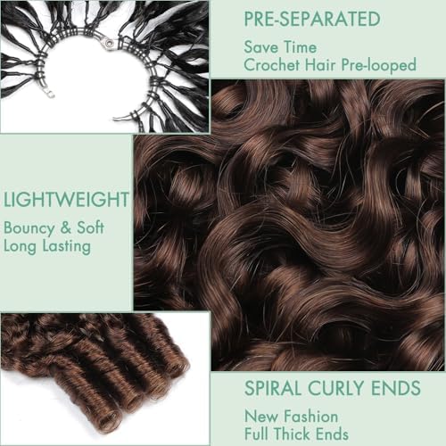 Feather Crochet Human Hair 50g 40 Strands Pre-separated Burmese Curly Bundles Human Hair 4# Chocolate Brown Human Crochet Hair for Black Women 16 Inch - Image 4