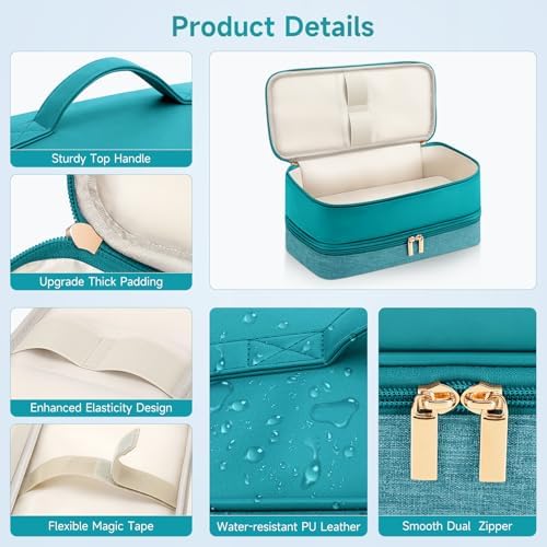 Travel Hair Dryer Case for Shark Flexstyle, Double-Layer Carrying Case for Shark Flex Style Blow Dryer, Portable Hair Tools Storage Organizer Bag for Shark Beauty Haird0yer Attchments (Teal Green) - Image 4