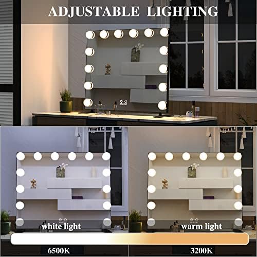 BEAUTME Vanity Mirror with Lights, Tabletop/Wall Mounted, Black 23.6" x 20" - Image 6