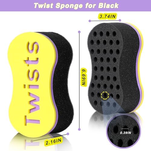 2Pcs Yellow Curl Sponge Set for Men & Women - Small Holes Design, Two-Sided for Natural and Black Hair Styles, Twist Sponge Brushes - Image 4