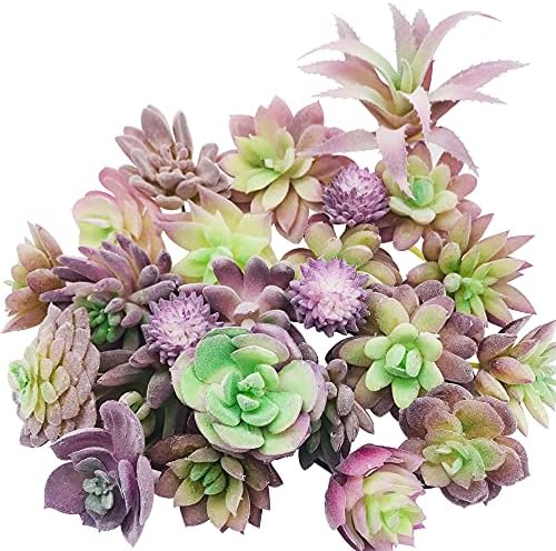 Woohome 25 PCS Artificial Succulent Plants, Purple Fake Succulent Unpotted Faux Succulent Assortment in Flocked in Different Type for Birthday Home Decor Indoor Wall Garden DIY by Woohome