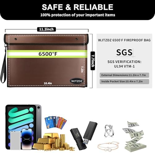 6500°F Fireproof Document Bag,Upgraded Fireproof Money Bag with Waterproof Zipper,10 Layers Heat Insulated Materials/Reflective Strip with Handle for Important Documents（Not Fit A4 Files） - Image 5