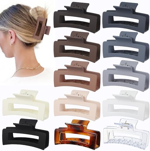 Sisiaipu 3.5 Inch Hair Clips - 12 Pcs Square Jaw Clips for Thick and Thin Hair, Rectangular Hair Accessories for Women and Girls - Neutral by SisiaipuHairClawClips