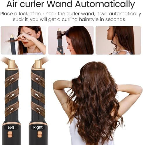 5 in 1 Multi Hair Styler Blow Dryer Brush Hair Dryer Hot Magic Air Styler Set Hair Brushes for Women, Hair Styling Appliances with Curl Straighten Wavy Smooth, All Hair Type/Length Black Gold - Image 5