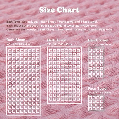 Luxury Organic Japanese Cotton Waffle Bath Towel | Thick, Absorbent, Quick Dry Bathroom Towels for Shower, Sauna, Onsen| Hotel & Spa Quality, Gift-Ready (Sakura Pink, Bath Sheet Set (3-Piece)) - Image 5