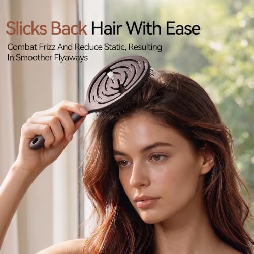 Boar Bristle Slick Back Hair Brush for Women, Detangler Brush For Fine Hair - Image 2