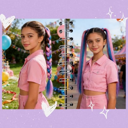 Purple/Blue/Pink Ponytail Extensions With Tinsel, Braiding Hair Extensions Gilrs Hair Accessories Synthetic Hair Extensions for Women Daily Party Halloween Rave Crazy Days Hair Tinsel Extensions 2pcs - Image 4