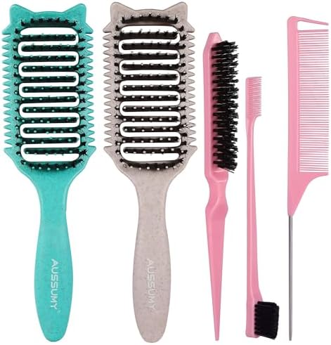 2 Pack Curl Defining Brush – With 3 Styling Tools for Effortlessly Detangles Shaping & Define Natural Curly Waves & Coils – For Women & Men Wet or Dry Hair - Reduces Frizz & Adds Shine by Aussumy