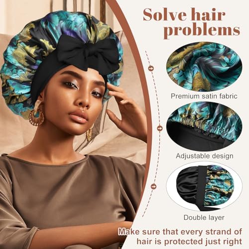 CHLINS Double Layer Satin Bonnet for Sleeping, Hair Bonnet for Curly Hair - Image 4