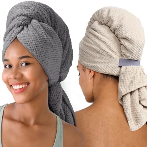Umisleep Extra Large Microfiber Hair Towel, Ultra Absorbent, Grey, Camel by Umisleep