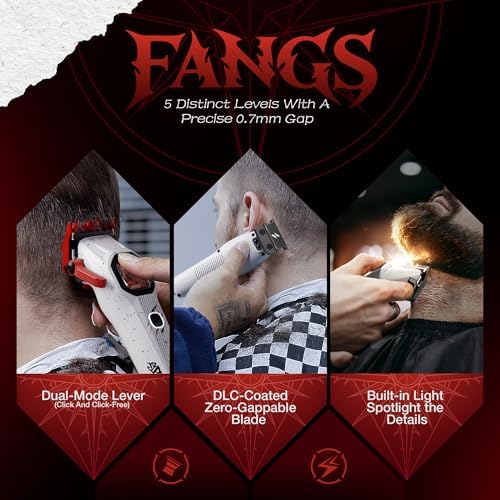 SUPRENT FANGS Professional Barber Clippers - High-Performance 13,000 RPM Vector Motor Hair Clipper Barber Trimmer Set, Professional Haircutting Kit with AI Speed Control, Patented U-Teeth Blade(WHITE) - Image 5