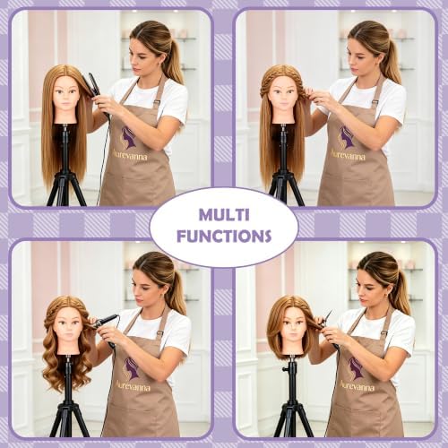 Brown 80% Human Hair Mannequin Head 26-28" Cosmetology Training with Clamp - Image 3