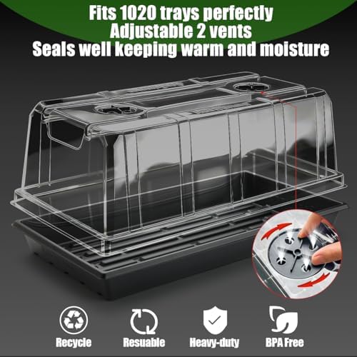 RooTrimmer 10 Pack 6.3" Tall Humidity Domes for 1020 Trays, Extra Strength Seed Starter Covers with 2 Adjustable Vents, Clear Plastic Propagation Cloning Lids for Germination & Microgreens, BPA-Free - Image 5