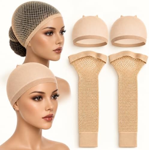 Latex Bald Cap Set with 2 Nylon Wig Caps for Halloween Costume (4PCS) by Unknown