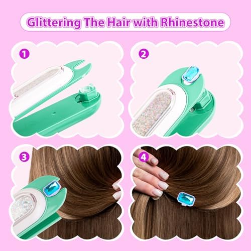 kidzkube Hair Gem Stamper Kit, Bling Hair Jewels for Girls Toys, Hair Styling Tool with Reusable Shining Diamonds, Birthday Gifts Toys for Girls Ages 3 4 5 6 8-12 (Green) - Image 3