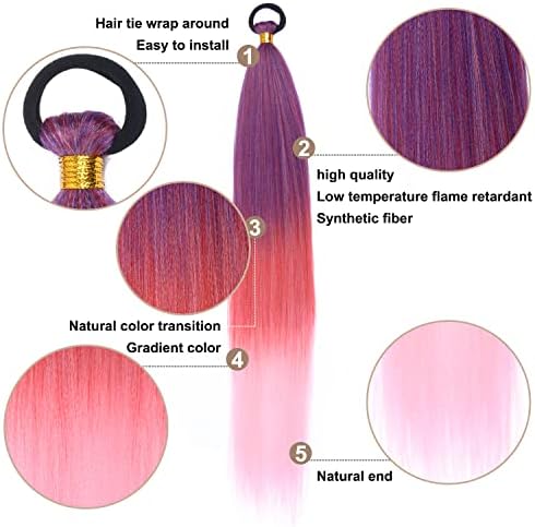 2 Pack Red Gradient 26 Inch Braid Ponytail Extension with Elastic Tie - Image 3