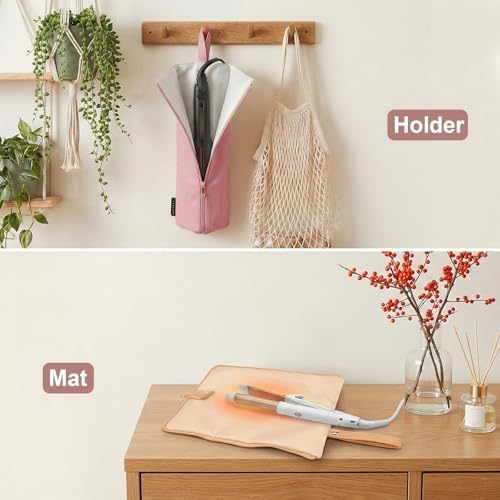 2PCS 2-in-1 Hot Tool Mat & Holder, Heat Resistant Curling Iron Holder, Portable Flat Iron Storage Organizer with Hanging Loop & Accessory Pocket for Bathroom, Vanity, Travel - Image 2