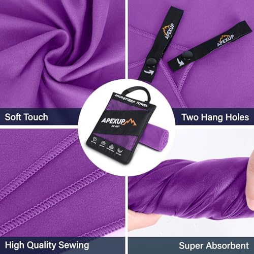 APEXUP Microfiber Travel Towel, Ultra Absorbent Quick Dry Towels, Lightweight Gym Sports Camping Towel for Workout, Yoga, Beach, Shower, Swimming (24"×12", Purple) - Image 2