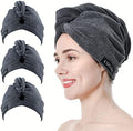 3Pack Grey Microfiber Hair Towel, Hair Towel Wrap for Women, Hair Drying Towel with Button, Hair Wrap Towel for Curly Hair, Hair Turban for Wet Hair (Grey 3 Pack, 10Wx28L) by COGANA