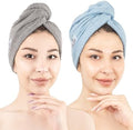 American Soft Linen 100% Cotton Hair Towels for Women, Head Towel Cap, Cotton Hair Turban Towel Wrap, Soft and Absorbent 2 Pack, Light Gray-Sky Blue by AmericanSoftLinen