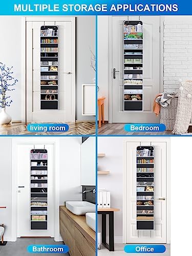 Over the Door Organizer Storage - 5 Tier Hanging Storage shelves Door Organizer with Pockets, Anti Tilt 44 lb Load Behind Door Organizer for Bedroom,Nursery,Bathroom,Kitchen,Dorm,Shoe - 1 Pack, Black - Image 3