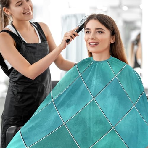 Blueangle Teal Watercolor Geometric Plaid Barber Cape Waterproof Salon Hairdresser Cape with Adjustable Snap Closure, Perfect for for Men Salon and Home Use - Image 7