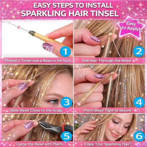 Hair Tinsel Kit With Tool Fairy Glitter Tinsel Hair Extensions for Girls - Image 5