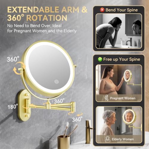 Auxmir 1X/30X Wall Mounted Makeup Mirror, 8" Rechargeable Magnifying Mirror - Image 6