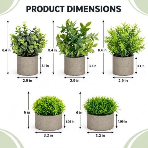 AUUGUU Artificial Potted Plants Faux Greenery in Cement Pots for Shelf, Bookshelf, Office or Home Decor, Small Decorative Fake Plants for Modern Indoor Display - Image 2