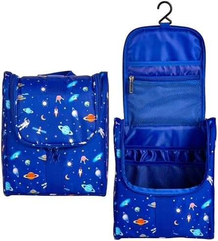 Remobia Hicol Cute Cartoon Hanging Kids Toiletry Bag Children Travel Cosmetic Makeup Organizer Wash Bag Shower bag Over Night Bag Camping Shaving Kit Bag for Boys & Girls (Astronaut) by Remobia+Hicol