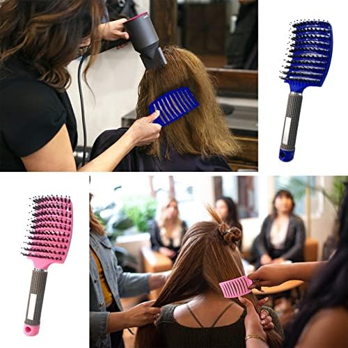 2 PACK Boar Bristle Hair Brush No Pull Curved Vented Detangler Hair Brushes Fast Blow Drying Hair Brush for Men Women Wet Dry Long Thin Thick Curly Tangled Hair (pink+blue) - Image 5