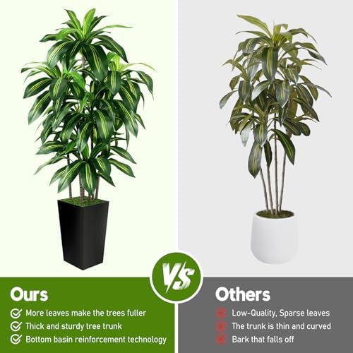 Artificial Dracaena Tree Indoor, 6FT Tall Fake Tree with Black Tall Planter - Image 3
