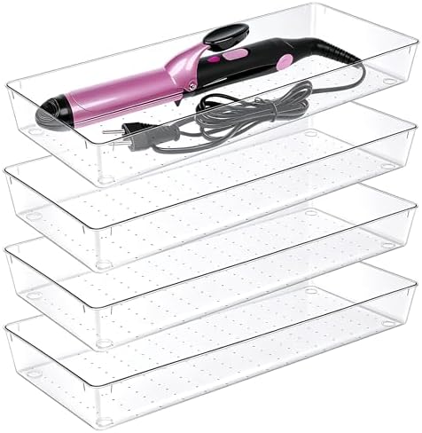 Manalete 4 Pcs Large Clear Plastic Drawer Organizer,15"x6" Vanity Organizer by Manelete