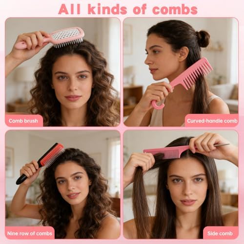 12-Piece Hair Brush Set with Detangling Brush and Hair Spray Bottle, Pink - Image 5