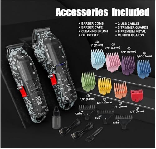 Professional Hair Clippers for Men, Cordless Barber kit for Hair Cutting & Grooming, Hair Clippers and Trimmer Set for Barber Haircut with LED Display, 8 Fade Taper Combs(Black Set) - Image 3