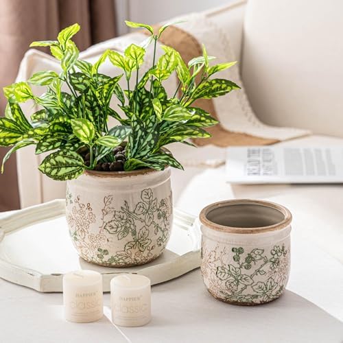 Ceramic Plant Pots Set of 2, 4.7 & 5.7 Inch Vintage Indoor Planters with Drainage Hole, Farmhouse Ceramic Flower Pots for Indoor Plants, Rustic Cottage Decor for Home Kitchen Garden, Green - Image 6
