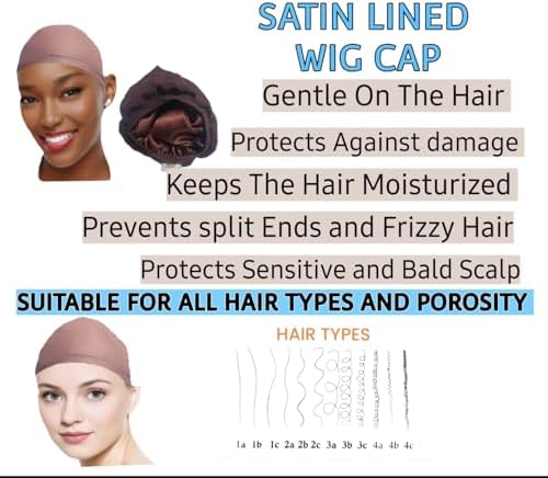 Satin lined wig cap for moisture retention,Suitable For all hair types and porosity (1Brown/1Black) 2 Pack - Image 5