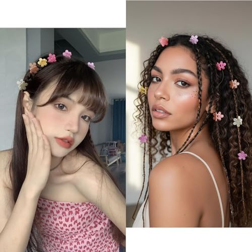 100Pcs Colorful Mini Flower Hair Clips Set, TEBIEKOY Small Hair Clips Mini Mouse Ear Hair Claw Clip Cute Jaw Clips Hair Pins Hair Barrettes Tiny Flower Hair Accessories for Women (Pink) - Image 4