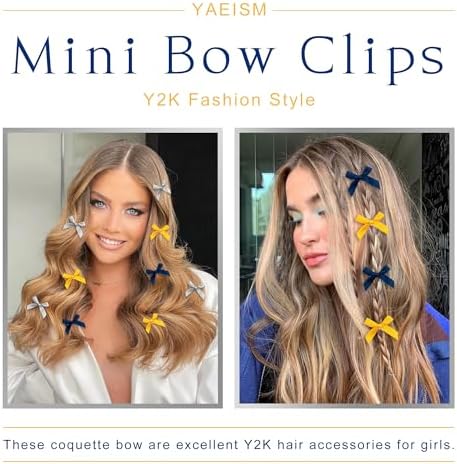 30PCS Mini Bow Clips Yellow Bows for Hair Satin Grey Hair Ribbon Y2K Navy Cute Hair Bows 3 Colors Small Hair Accessories for Girls Women - Image 2