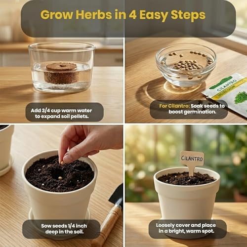 47 PCS Herb Garden Seeds Starter Kit, 10 Non-GMO Culinary Herb Seeds with Beige Pots & Planters for Windowsill, Herb Growing Kit Indoor & Outdoor, Unique Herb Garden Gift Set for Gardening Lovers - Image 3