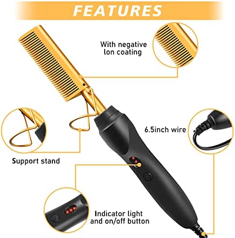 Electric Hot Comb Hair Straightener, Deluxe Electrical Straightening Comb Curling Iron for Natural Black Wigs, Hot Comb Electric for Wigs Pressing Combs with Wig Glue Melting Spray Hair Wax Stick - Image 2