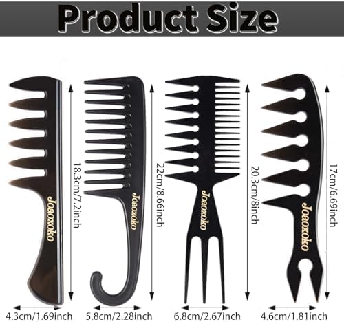 Wide Tooth Comb Set for Men - 4 Pcs Professional Barber Combs with Anti-Static Design, Reduce Hair Pulling for Curly Thick Hair, Textured ABS Black Combs for Travel Salon Home Grooming - Image 2